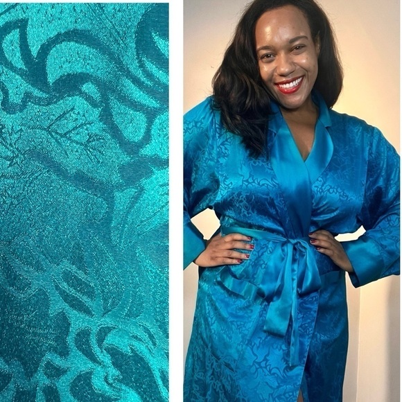 Vintage Victoria’s Secret Gold Label blue maxi robe long satin loungewear lounge - Picture 15 of 15